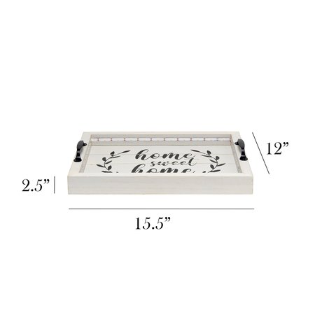 Elegant Designs LED Light Up Wooden Serving Tray with Black Handles and Home Sweet Home in Black Script Gray Wash HG2032-GHH